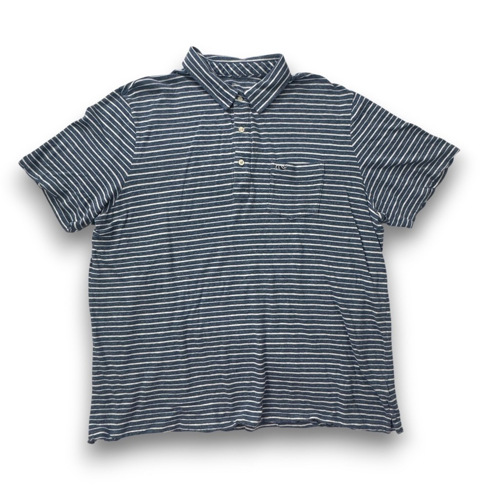 Vineyard Vines Mens XL Blue White Striped Linen Cotton Polo Shirt 1K2283